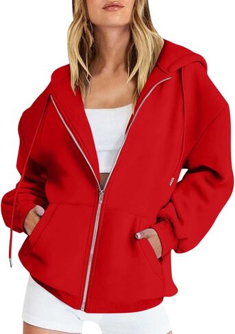 Zip Up Hoodie Women Hooded Oversized Sweatshirts Long Sleeve Casual Zipper Hoodies Jacket Y2k Fall Winter Outfits in Kuwait