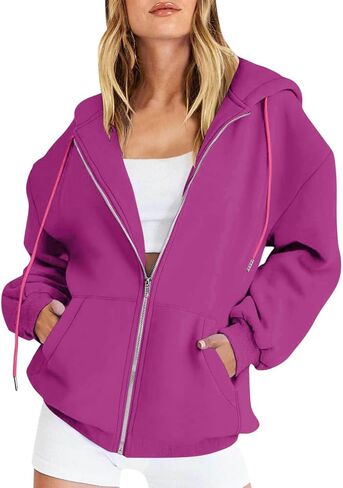 Zip Up Hoodie Women Hooded Oversized Sweatshirts Long Sleeve Casual Zipper Hoodies Jacket Y2k Fall Winter Outfits in Kuwait