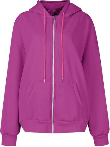 Zip Up Hoodie Women Hooded Oversized Sweatshirts Long Sleeve Casual Zipper Hoodies Jacket Y2k Fall Winter Outfits in Kuwait