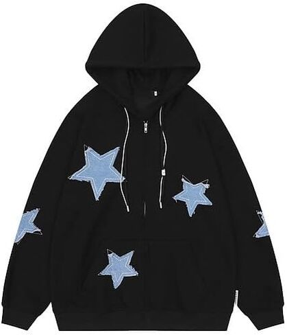 y2k هوديز الجرونج الكامل سترة سترة كبيرة النجوم النجوم sweatshirts acubi الملابس القوطية الهبي emo pullover معاطف (أسود ، xl) in Saudi Arabia