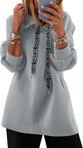 Fisoew Womens Casual Oversized Hoodies Loose Drawstring Long Sleeve Fleece Hooded Pullover Sweatshirts in Saudi Arabia