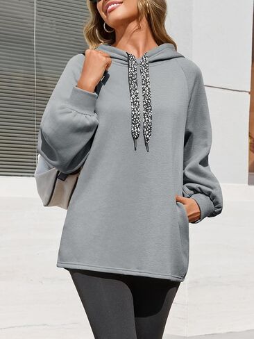 Fisoew Womens Casual Oversized Hoodies Loose Drawstring Long Sleeve Fleece Hooded Pullover Sweatshirts in Saudi Arabia