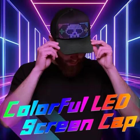 LED Display Hat, LED Scrolling Hat, Cotton LED Cap, Cell Phone Editable Bluetooth Costume Cool Novelty Hat for Party in Saudi Arabia