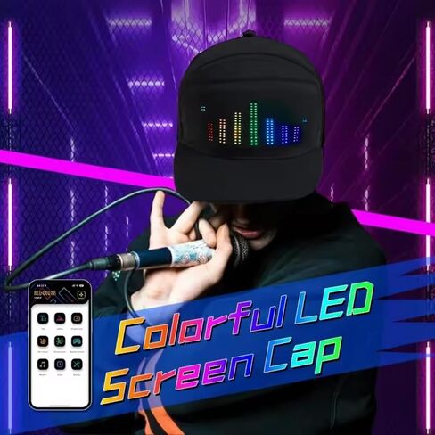 LED Display Hat, LED Scrolling Hat, Cotton LED Cap, Cell Phone Editable Bluetooth Costume Cool Novelty Hat for Party in Saudi Arabia