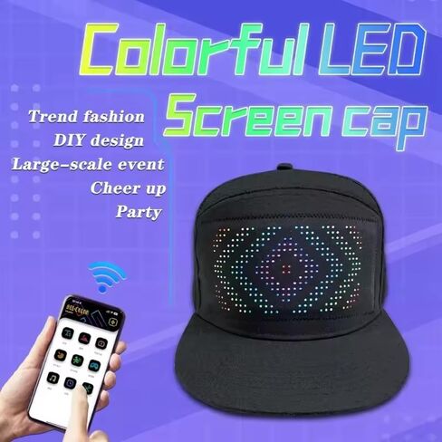 LED Display Hat, LED Scrolling Hat, Cotton LED Cap, Cell Phone Editable Bluetooth Costume Cool Novelty Hat for Party in Saudi Arabia