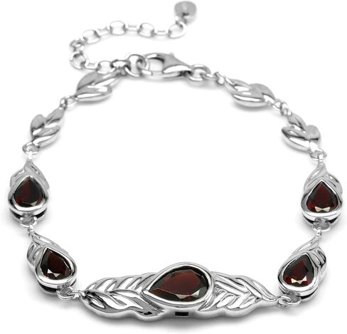 Silvershake Pear Shape Gemstone White Gold Plated 925 Sterling Silver Graduate Leaf Link Bracelet Jewelry for Women in Saudi Arabia