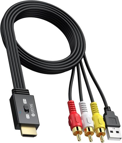 eSynic RCA to HDMI Converter 1080P 60Hz – 4:3/16:9 Aspect Ratio Switch for VCR/DVD/VHS to Modern TV – Built-in RCA & HDMI Cables – Plug & Play for NTSC/PAL – Retro Gaming & Home Movies in Kuwait