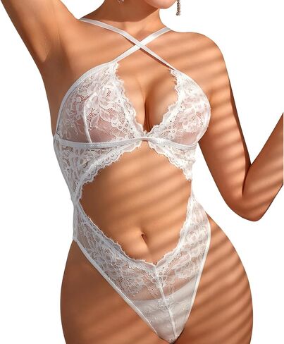 Women Sexy Lingerie One Piece Lace Cut Out Lingerie Bodysuit Crotch Teddy Underwear in Saudi Arabia