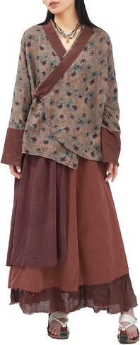 تنورة من الكتان الصيفي Tylish Summer Clatwork for Women Retro A-Line Disuits Devited Long Long Skirt in Kuwait