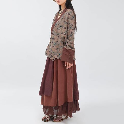 تنورة من الكتان الصيفي Tylish Summer Clatwork for Women Retro A-Line Disuits Devited Long Long Skirt in Kuwait