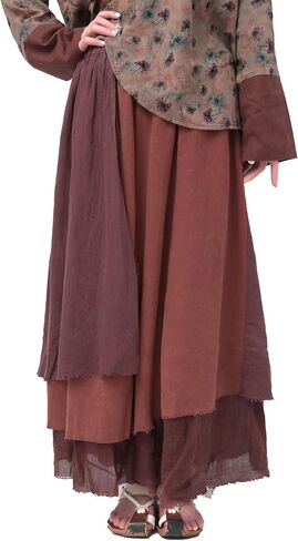 تنورة من الكتان الصيفي Tylish Summer Clatwork for Women Retro A-Line Disuits Devited Long Long Skirt in Kuwait