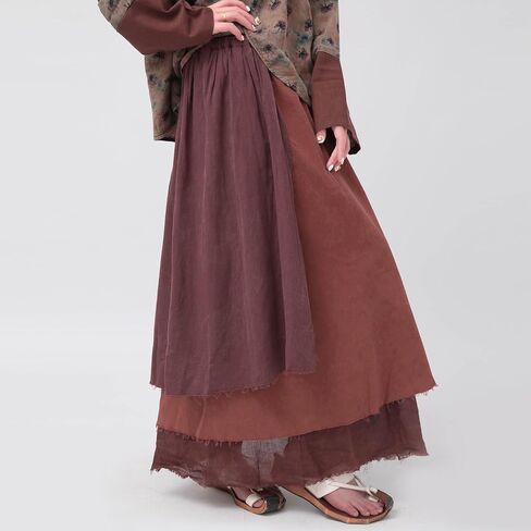 تنورة من الكتان الصيفي Tylish Summer Clatwork for Women Retro A-Line Disuits Devited Long Long Skirt in Kuwait