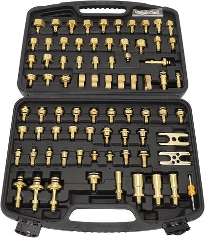 77pcs Professional Automotive Air Conditioning Leak Test Kit Brass Leak Detection Tools Brass Connector Repair Kit for Car Truck Refrigerant System Auto AC, Car AC Detector in Saudi Arabia