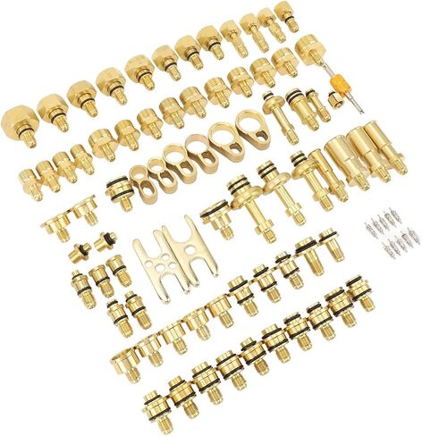 77pcs Professional Automotive Air Conditioning Leak Test Kit Brass Leak Detection Tools Brass Connector Repair Kit for Car Truck Refrigerant System Auto AC, Car AC Detector in Saudi Arabia