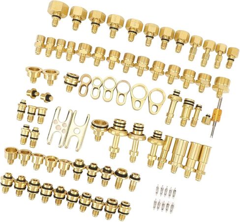77pcs Professional Automotive Air Conditioning Leak Test Kit Brass Leak Detection Tools Brass Connector Repair Kit for Car Truck Refrigerant System Auto AC, Car AC Detector in Saudi Arabia