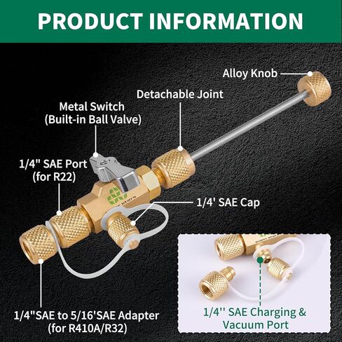 أداة إزالة Core Core Super Stars - أداة HVAC ذات الحجم المزدوج SAE 1/4 بوصة و 5/16 بوصة - مزيل صمامات AC Schrader مع المعلن عن R410A R22 R134A R32 SYSTEMS in Kuwait
