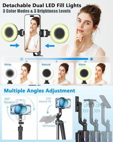 71" Phone Tripod,Tripod for iPhone with Fill Light and Rechargeable Remote,Aluminum Selfie Stick Phone Stand Compatible with Cell Phone/Camera/Ring Light/DJI/GoPro in Saudi Arabia