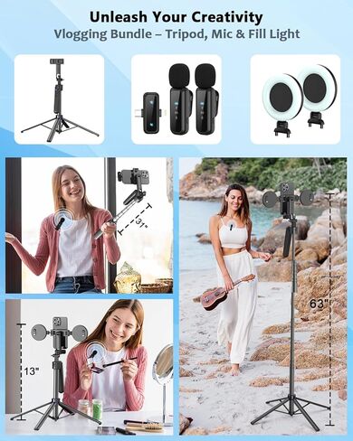71" Phone Tripod,Tripod for iPhone with Fill Light and Rechargeable Remote,Aluminum Selfie Stick Phone Stand Compatible with Cell Phone/Camera/Ring Light/DJI/GoPro in Saudi Arabia