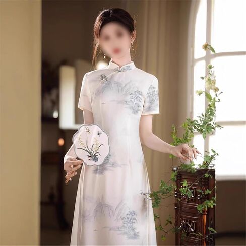 Spring Summer Ao Dai Vietnamese Dress for Women Elegant, Qipao Performance Costumes, Wedding Stand Collar Cheongsam in Saudi Arabia