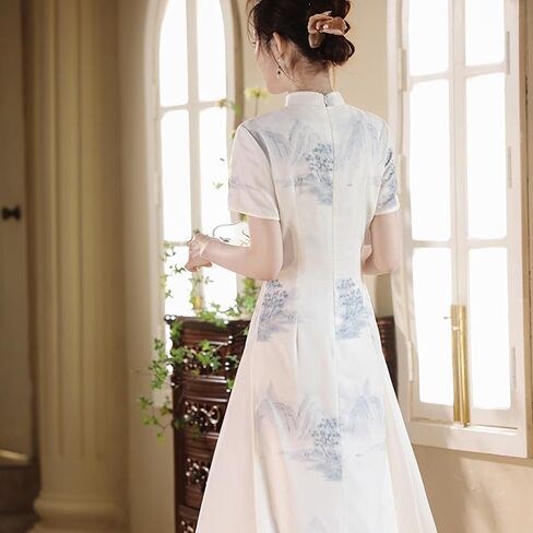 Spring Summer Ao Dai Vietnamese Dress for Women Elegant, Qipao Performance Costumes, Wedding Stand Collar Cheongsam in Saudi Arabia