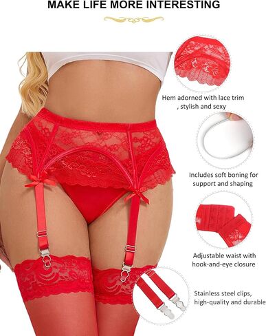ohmydear Plus Size Garter Belts for Thigh Highs - Sexy Lace Garter Belt with 4 Clips - Garter Belts Lingerie for Women in Saudi Arabia