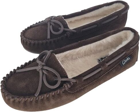 كلاركس من جلد الغزال للنساء من النعال moccasin ، LB0340 - غامض داخلي/خارجي من الظهر الظهر مع بطانة الفرو المزيفة ونعل الخارجي غير المنقوش - المتسكعون المريحون للسيدات لقيادة السيارة والمزيد ، كونياك ، 7 in Saudi Arabia