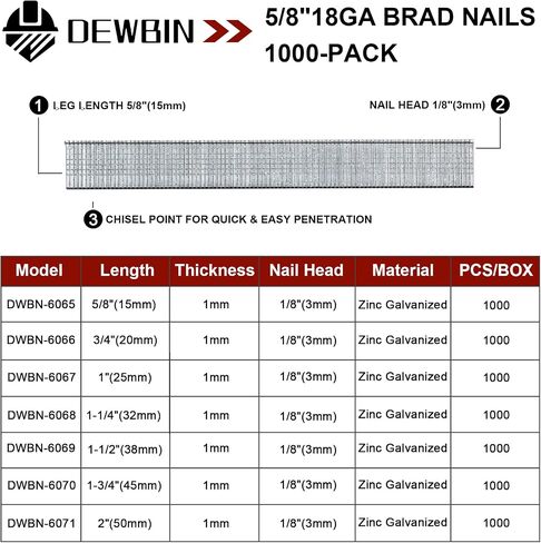 18 Gauge Brad Nails ، 1000 Counts 3/4 inch 18 Ga Brad Nails ، مسامير مجلفنة للمسدس الأظافر ، وإنهاء مسدس الأظافر للهوميل in Kuwait