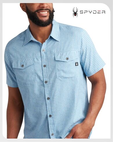 Spyder Mens Short Sleeve Button Down Shirts - Lightweight Plaid Collared Shirt - Wrinkle Free Casual Shirts for Men (S-XL) in Saudi Arabia