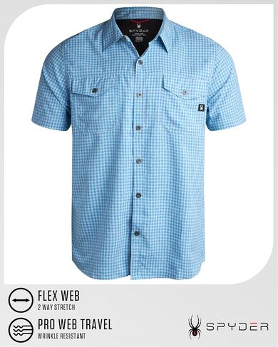 Spyder Mens Short Sleeve Button Down Shirts - Lightweight Plaid Collared Shirt - Wrinkle Free Casual Shirts for Men (S-XL) in Saudi Arabia