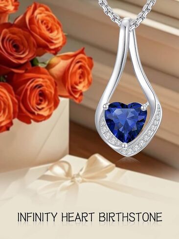 Birthstone Necklaces for Women,18k Yellow/White Gold Forever Love Heart Infinity Pendant Necklace Anniversary Jewelry Christmas Birthday Gifts for Women Her Wife Girlfriend in Kuwait