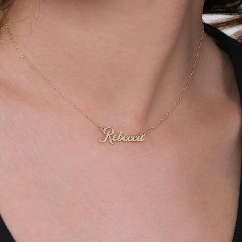 10K Solid Gold Custom Name Necklace, Personalized Nameplate Pendant for Women – Solid Gold or Gold-Plated Options, Custom Jewelry Gift for Her in Saudi Arabia