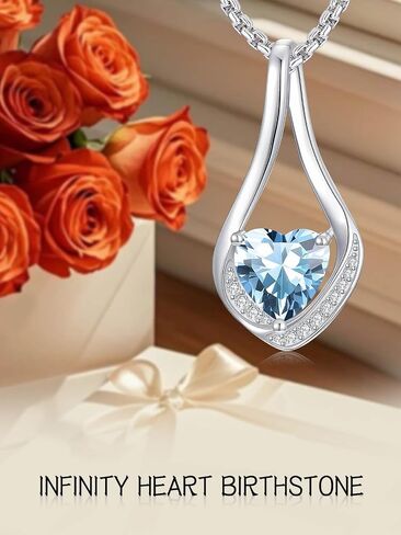 Birthstone Necklaces for Women,18k Yellow/White Gold Forever Love Heart Infinity Pendant Necklace Anniversary Jewelry Christmas Birthday Gifts for Women Her Wife Girlfriend in Kuwait