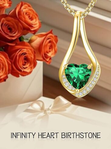 Birthstone Necklaces for Women,18k Yellow/White Gold Forever Love Heart Infinity Pendant Necklace Anniversary Jewelry Christmas Birthday Gifts for Women Her Wife Girlfriend in Kuwait