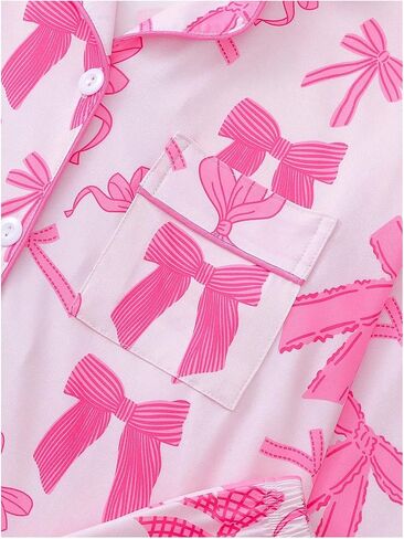 Verdusa Women's 2 Piece Bow Pajama Set Long Sleeve Button Down Shirt and Pants Lounge Set in Saudi Arabia