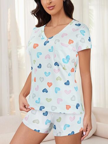 Ventelan 2 Pack Womens Pajama مجموعات قمم قصيرة الأكمام مع شورتات مريحة PJS Lounge Sleepwear مجموعات S-2XL in Kuwait
