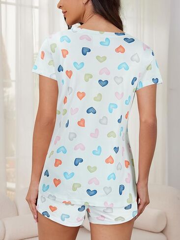 Ventelan 2 Pack Womens Pajama مجموعات قمم قصيرة الأكمام مع شورتات مريحة PJS Lounge Sleepwear مجموعات S-2XL in Kuwait