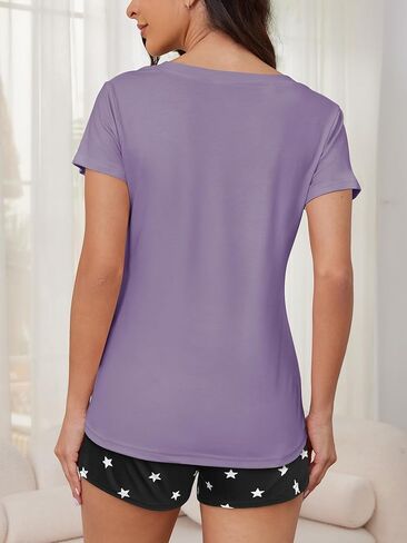 Ventelan 2 Pack Womens Pajama مجموعات قمم قصيرة الأكمام مع شورتات مريحة PJS Lounge Sleepwear مجموعات S-2XL in Kuwait