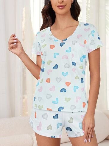 Ventelan 2 Pack Womens Pajama مجموعات قمم قصيرة الأكمام مع شورتات مريحة PJS Lounge Sleepwear مجموعات S-2XL in Kuwait