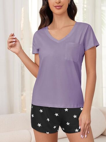 Ventelan 2 Pack Womens Pajama مجموعات قمم قصيرة الأكمام مع شورتات مريحة PJS Lounge Sleepwear مجموعات S-2XL in Kuwait
