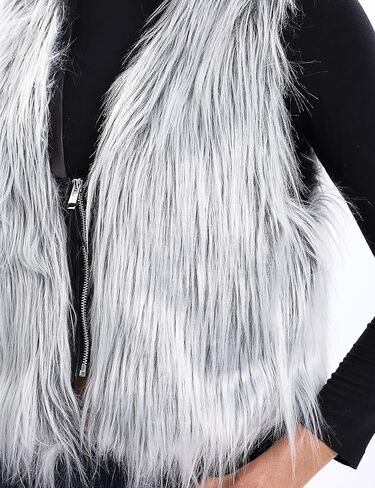 Womens Faux Fur Vest Zip Up V Neck Sleeveless Open Front Cardigan Top Fuzzy Coats Jacket Fluffy Outwear with Pockets in Kuwait
