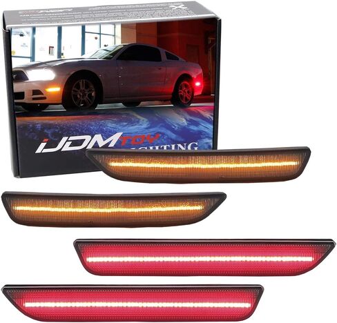 عدسة IJdmtoy المدخنة ذات الدخان الأبيض/الأحمر الكامل لعلامة LED KIT متوافقة مع 2010-14 Ford Mustang ، مدعوم من إجمالي 144-SMD LED ، استبدل مصابيح Sidemarker OEM in Saudi Arabia
