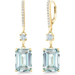 Gem Stone King 18K Yellow Gold Plated Silver Sky Blue Simulated Aquamarine Dangle Earrings For Women (14.08 Cttw, Emerald Cut 14X10MM) in Saudi Arabia
