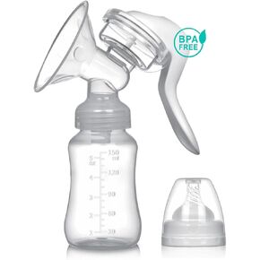 BPA Free Manual Breast Pump + 10 Breastmilk Storage Bag- Hand Pump Breastmilk & Milk Collector - Ergonomic Breast Pump & Breast Milk Storage Bags Freezer-Silicone, BPA Free,150 ml in Kuwait