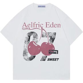 Aelfric Eden Cherry Print Tee Oversized Graphic Tees Short Sleeve Crewneck Shirts Y2K Vintage Unisex Streetwear in Kuwait