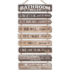 Bathroom Wall Decor Funny Bathroom Signs Bathroom Rules Pictures Wall Art Decor Rustic Farmhouse Toilet Decor Wooden Sign (Brown) in Saudi Arabia