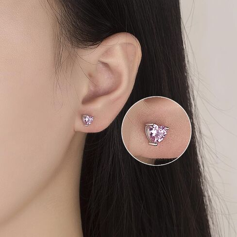 Women Synthetic Diamond Earrings, 18K White Gold Plated Round Square Cubic Zirconia Hypoallergenic Studs Earrings in Saudi Arabia