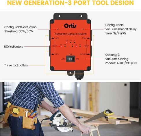 2025 New! Automatic Vacuum Switch, Ortis Dust Control Autoswitch for 3 Power Tools, Delay Vacuum On/Off to Prevent Circuit Overload and Tripping, Adjustable Actuation Threshold in Kuwait