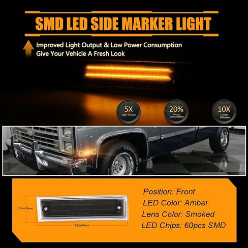 مصابيح علامة الجانب الأمامي LED Fender لعام 2021-2024 Yukon XL Denali Tahoe Suburban Escalade ESV ، مصابيح علامات الصدمات الجانبية المدخنة ، علامات الجانبية البيضاء. in Kuwait