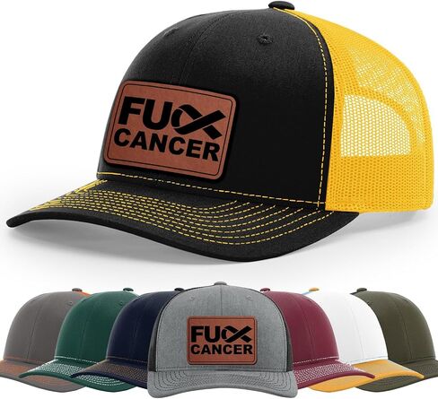 F*ck Cancer, F*ck Cancer Awareness Ribbon Hat, 112 Style Trucker Leather Patch Hat for Men And Women Breathable Hat, Snapback Adjustable Hat in Saudi Arabia