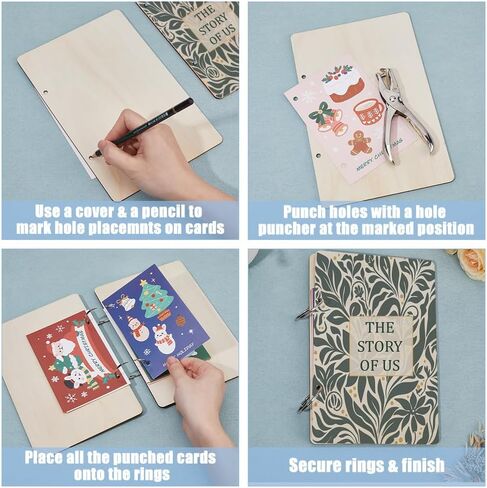 SUPERDANT Wooden Loose Leaf Binder Mandala Greeting Card Organizer Mandala Pattern Book Postcard Photo Album 2-Rings Cover Gift Birthday Greeting Card Holder Keepsake in Kuwait